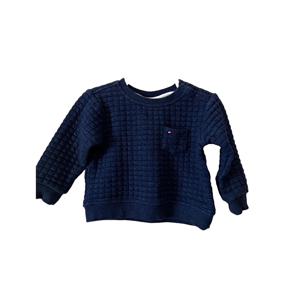 Tommy Hilfiger 24M Unisex Baby Toddler Navy Solid Knit Pullover Crew Sweater
